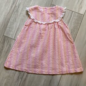 Jessica Ann Colorful Pink and Orange Seersucker Dress with Eyelet Trim, girls 2T